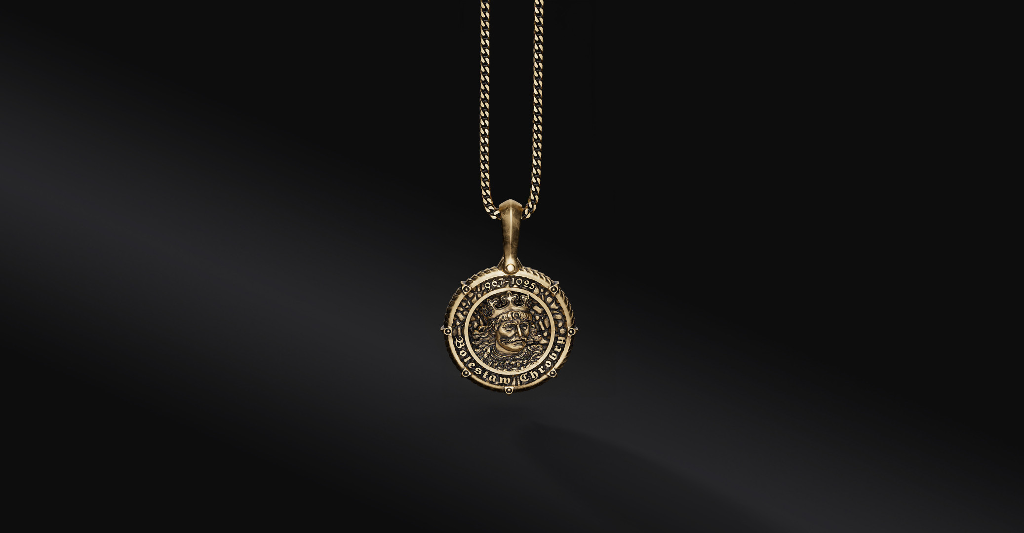 Medalion Bolesława Chrobrego – złocony brąz, łańcuszek stalowy | Korona Tysiąclecia