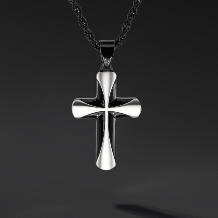 Krzyżyk „Vanguard” Black – stal szlachetna z łańcuszkiem