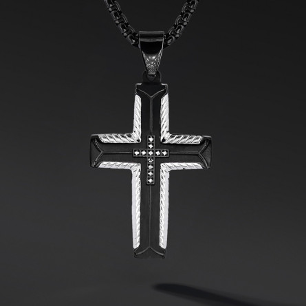 Krzyżyk „Cast” Black – stal szlachetna z łańcuszkiem