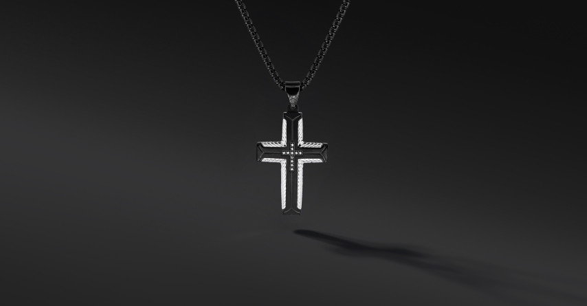 Krzyżyk „Cast” Black – stal szlachetna z łańcuszkiem