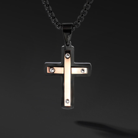 Krzyżyk „Rivet” – stal szlachetna Black & Rose z łańcuszkiem