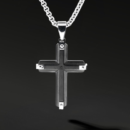 Krzyżyk „Varen” Black – stal szlachetna z łańcuszkiem