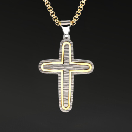 Krzyżyk „Axis” Gold – stal szlachetna z łańcuszkiem