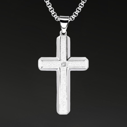 Krzyżyk „Frostline” Silver – stal szlachetna z łańcuszkiem