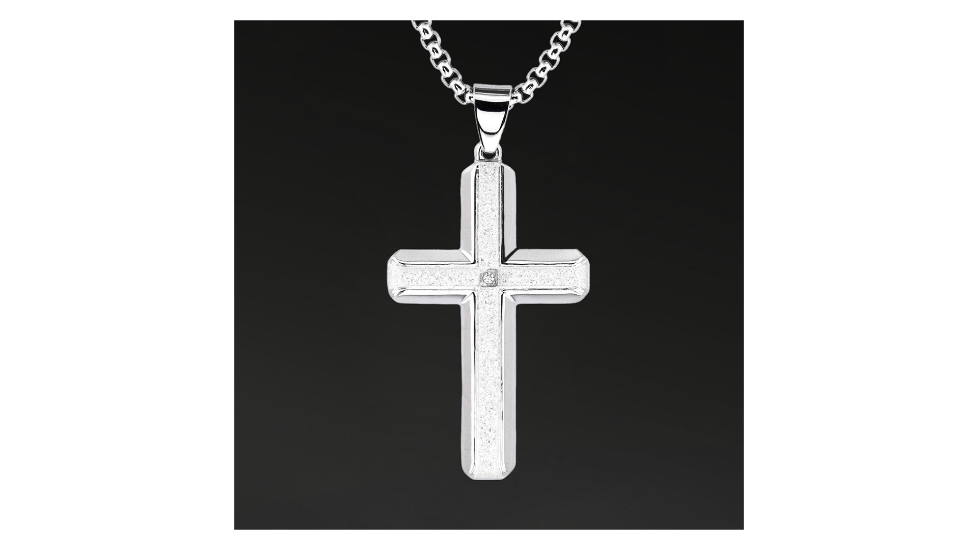 Krzyżyk „Frostline” Silver – stal szlachetna z łańcuszkiem