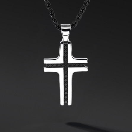 Krzyżyk „Line” Black – stal szlachetna z łańcuszkiem