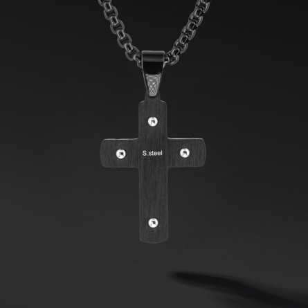 Krzyżyk „Rivet” – stal szlachetna Black & Rose z łańcuszkiem