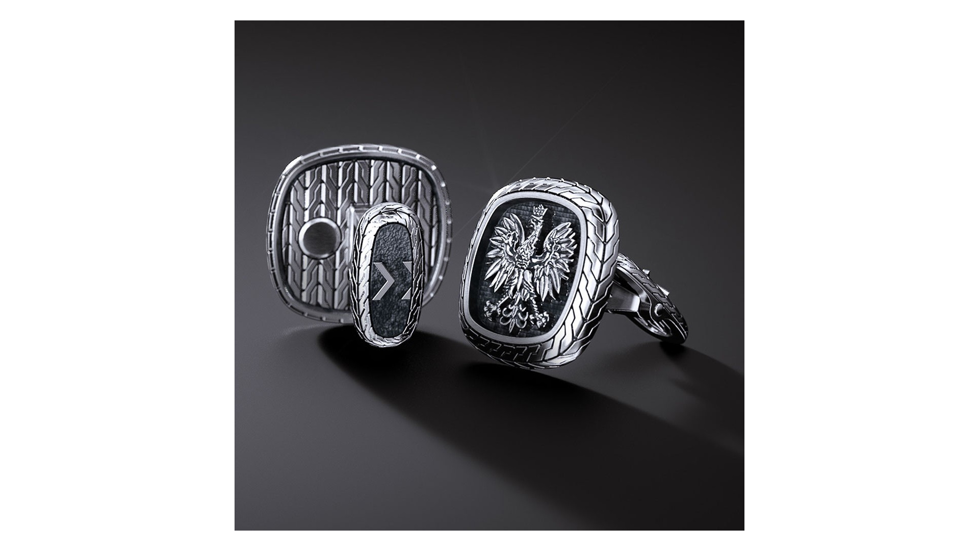 Spinki srebrne "CUSHION CHAIN" Godło Polski (Ag 925) I ENIGMA Jubiler Spinki srebrne "CUSHION CHAIN" Godło Polski (Ag 925) I ENIGMA Jubiler