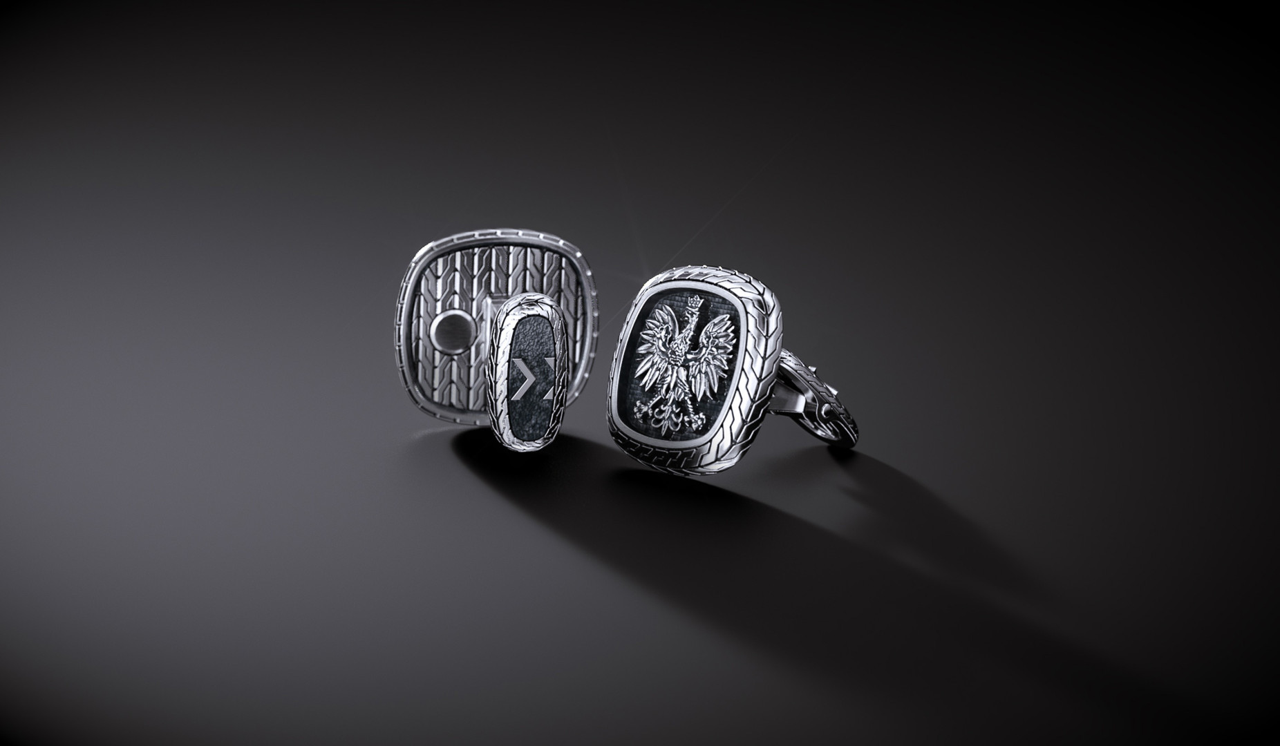 Spinki srebrne "CUSHION CHAIN" Godło Polski (Ag 925) I ENIGMA Jubiler Spinki srebrne "CUSHION CHAIN" Godło Polski (Ag 925) I ENIGMA Jubiler