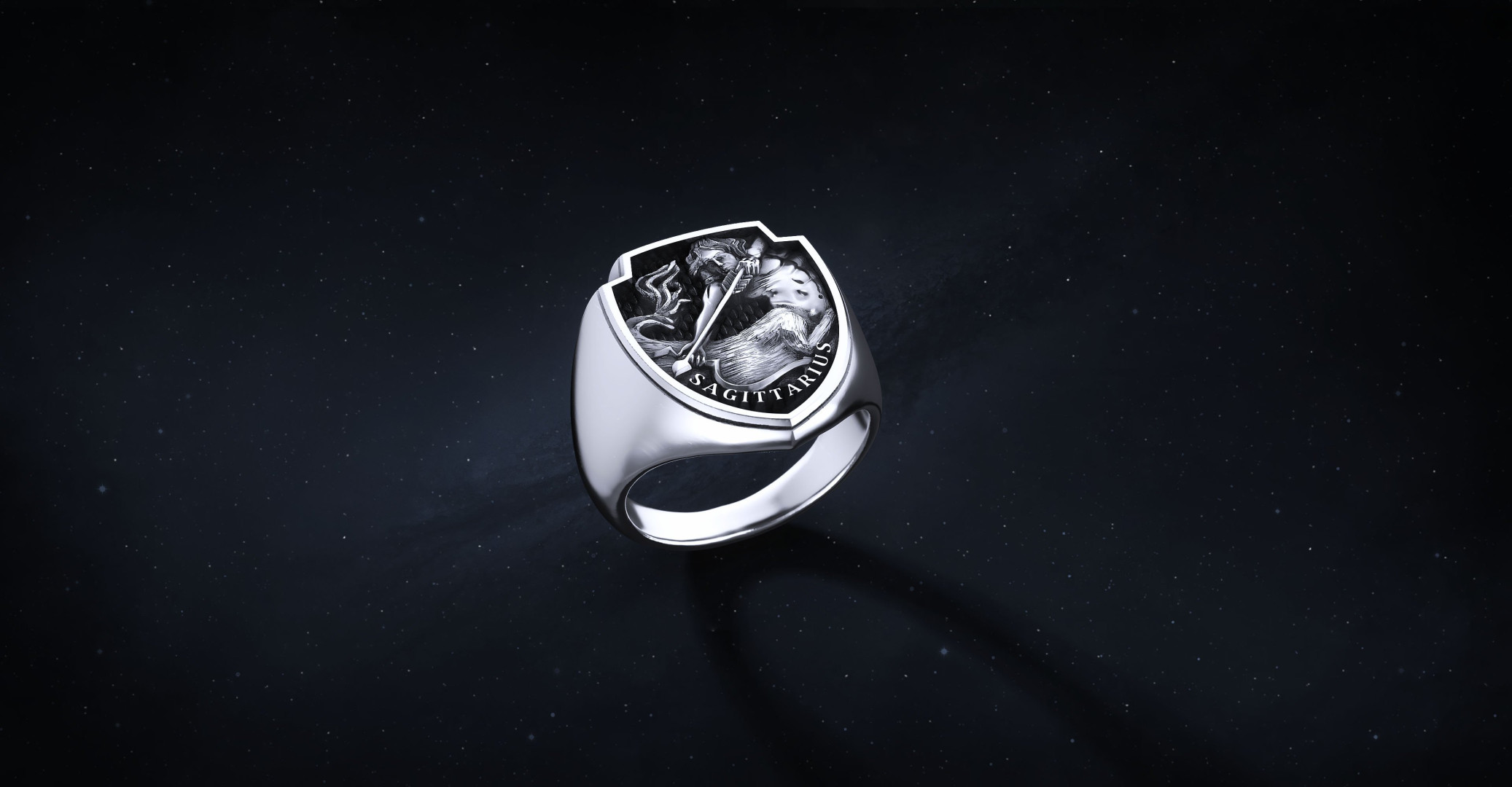 Sygnet Shield "Sagittarius" Ag925   I ENIGMA Jubiler