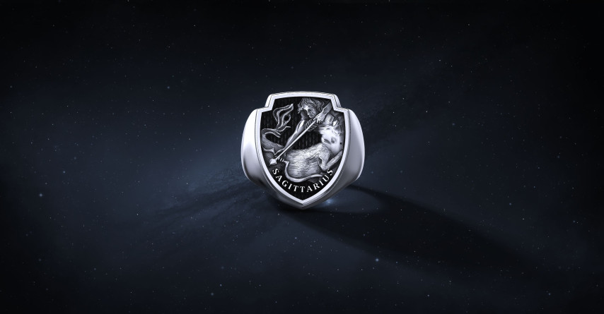 Sygnet Shield "Sagittarius" Ag925   I ENIGMA Jubiler
