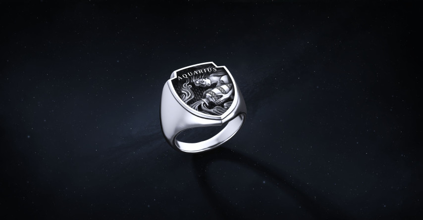 Sygnet Shield "Aquarius" Ag925   I ENIGMA Jubiler