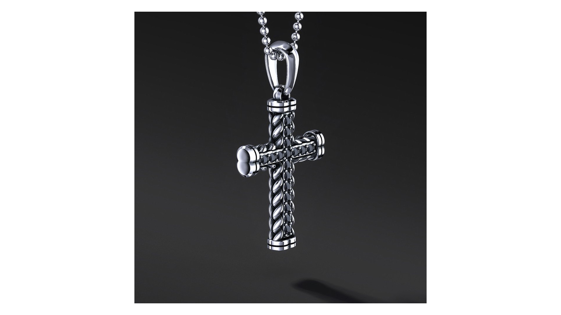 Krzyżyk Srebrny Męski "Rope Pave" Black | Enigma Jubiler