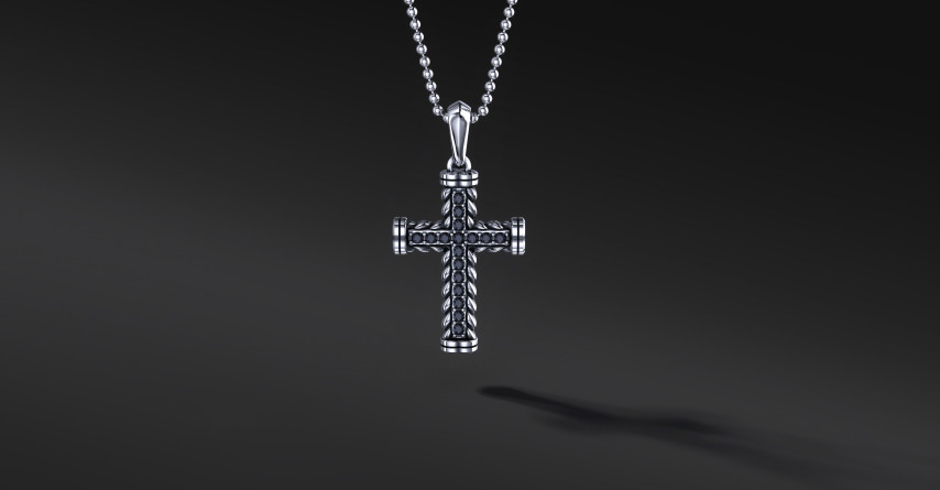 Krzyżyk Srebrny Męski "Rope Pave" Black | Enigma Jubiler