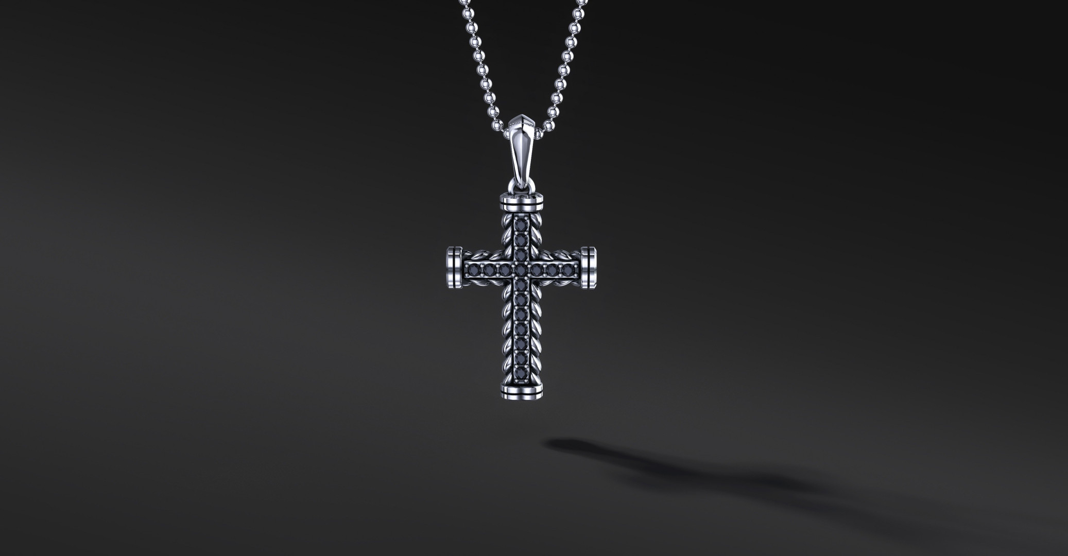 Krzyżyk Srebrny Męski "Rope Pave" Black | Enigma Jubiler