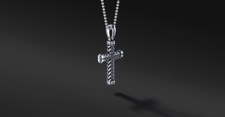 Krzyżyk Srebrny Męski "Rope Pave" Black | Enigma Jubiler