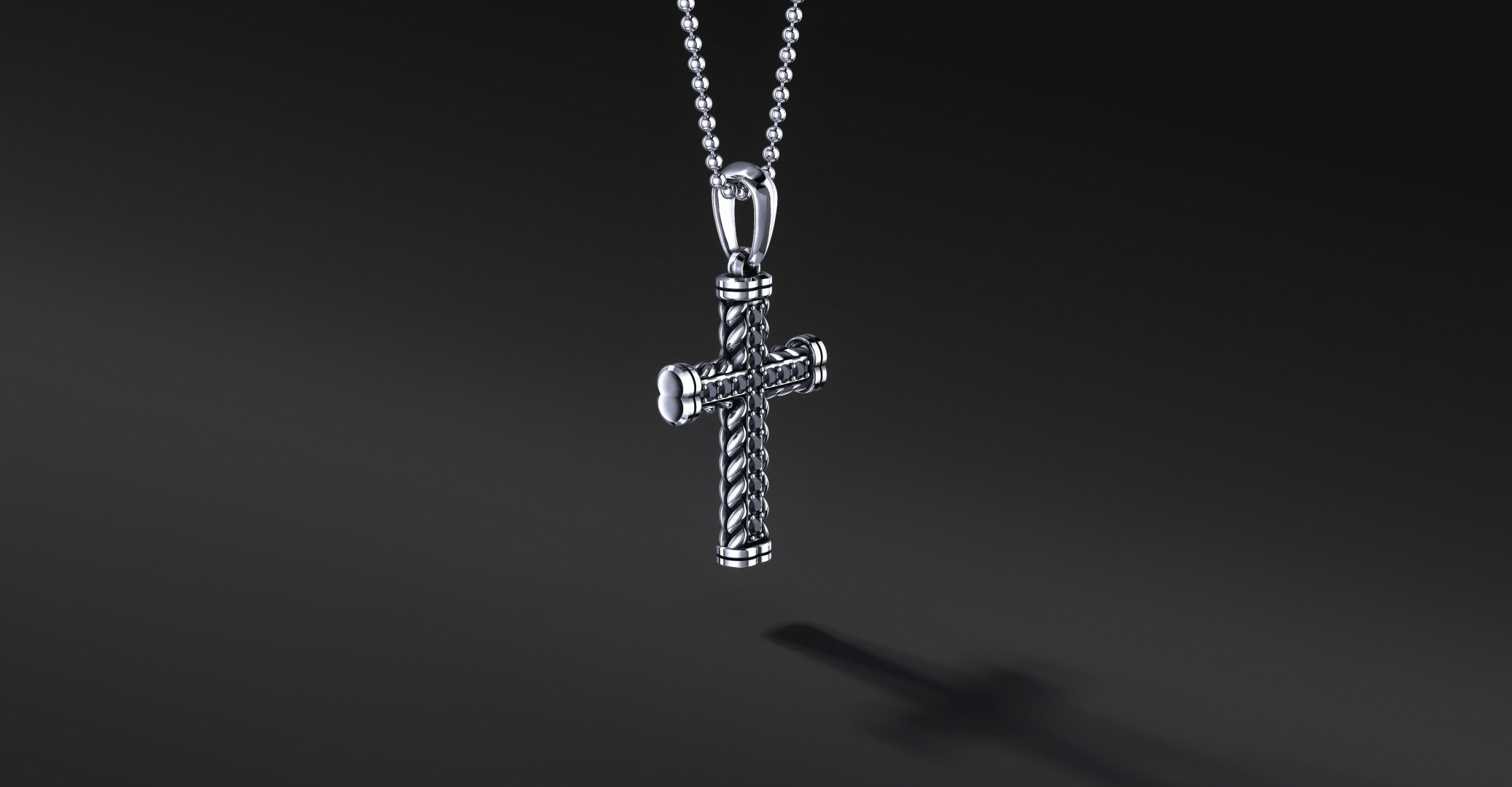 Krzyżyk Srebrny Męski "Rope Pave" Black | Enigma Jubiler