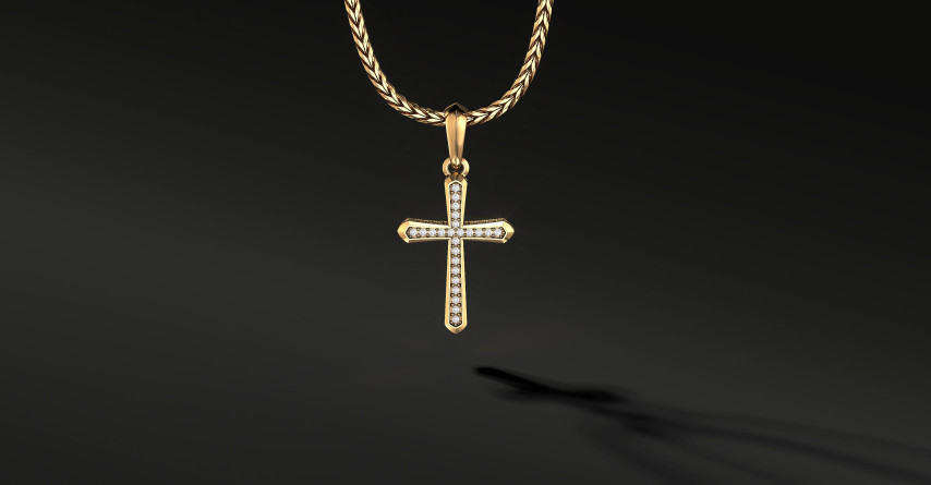 Krzyżyk Złoty Męski "Chamfer" Pave | Enigma Jubiler