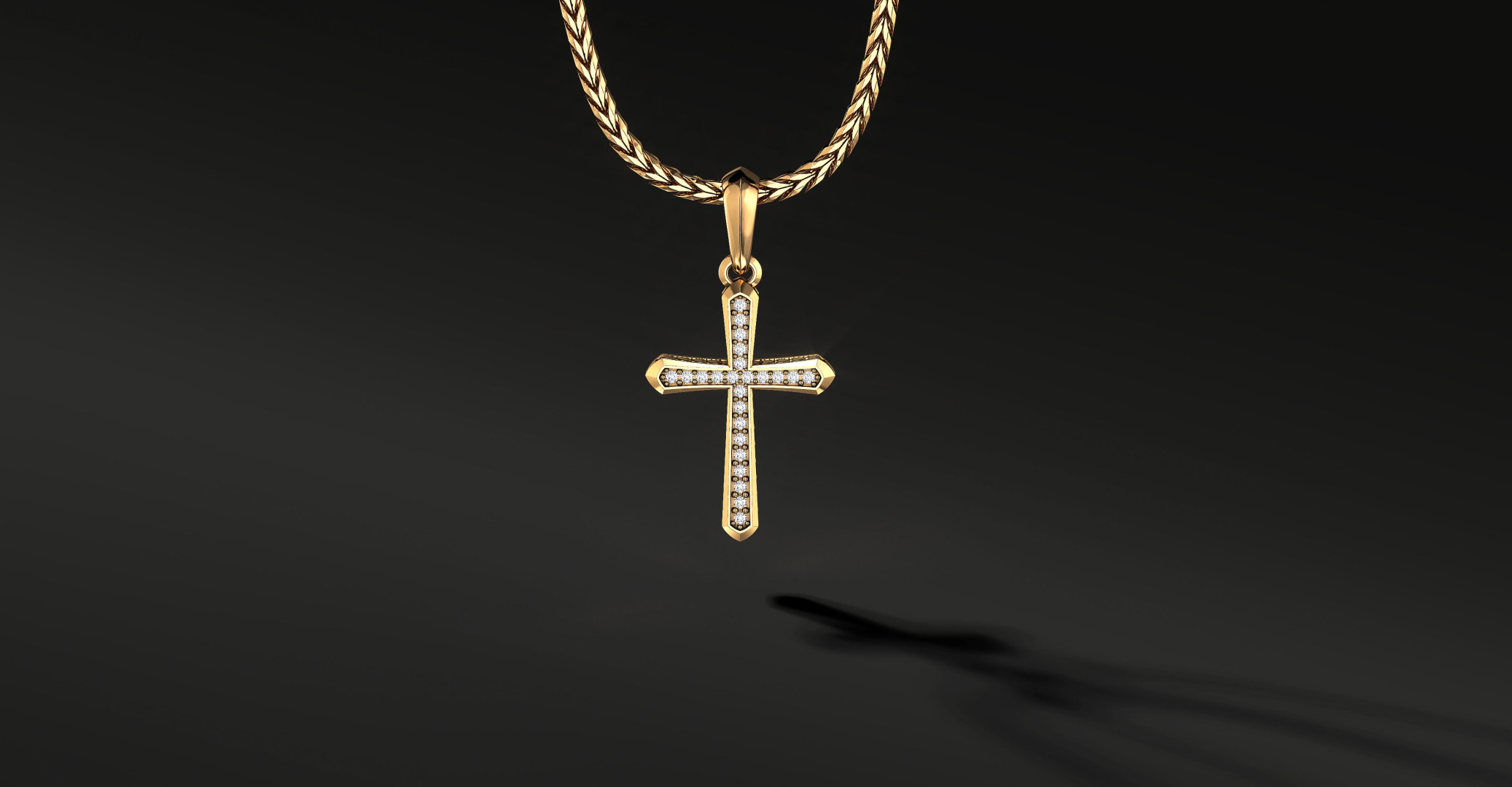 Krzyżyk Złoty Męski "Chamfer" Pave | Enigma Jubiler