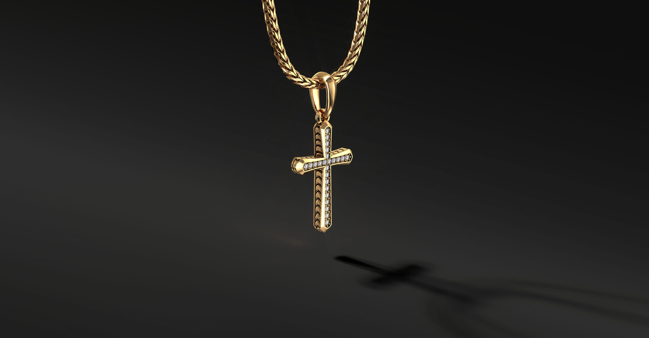 Krzyżyk Złoty Męski "Chamfer" Pave | Enigma Jubiler