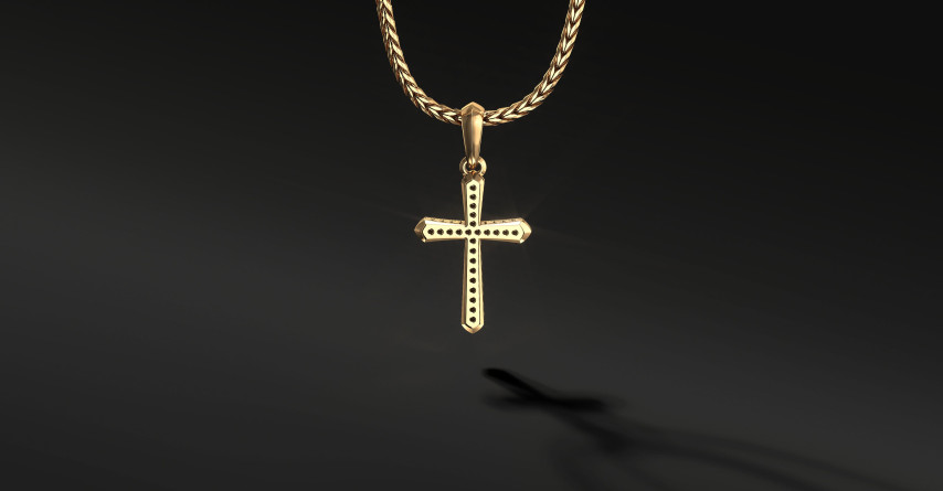 Krzyżyk Złoty Męski "Chamfer" Pave | Enigma Jubiler