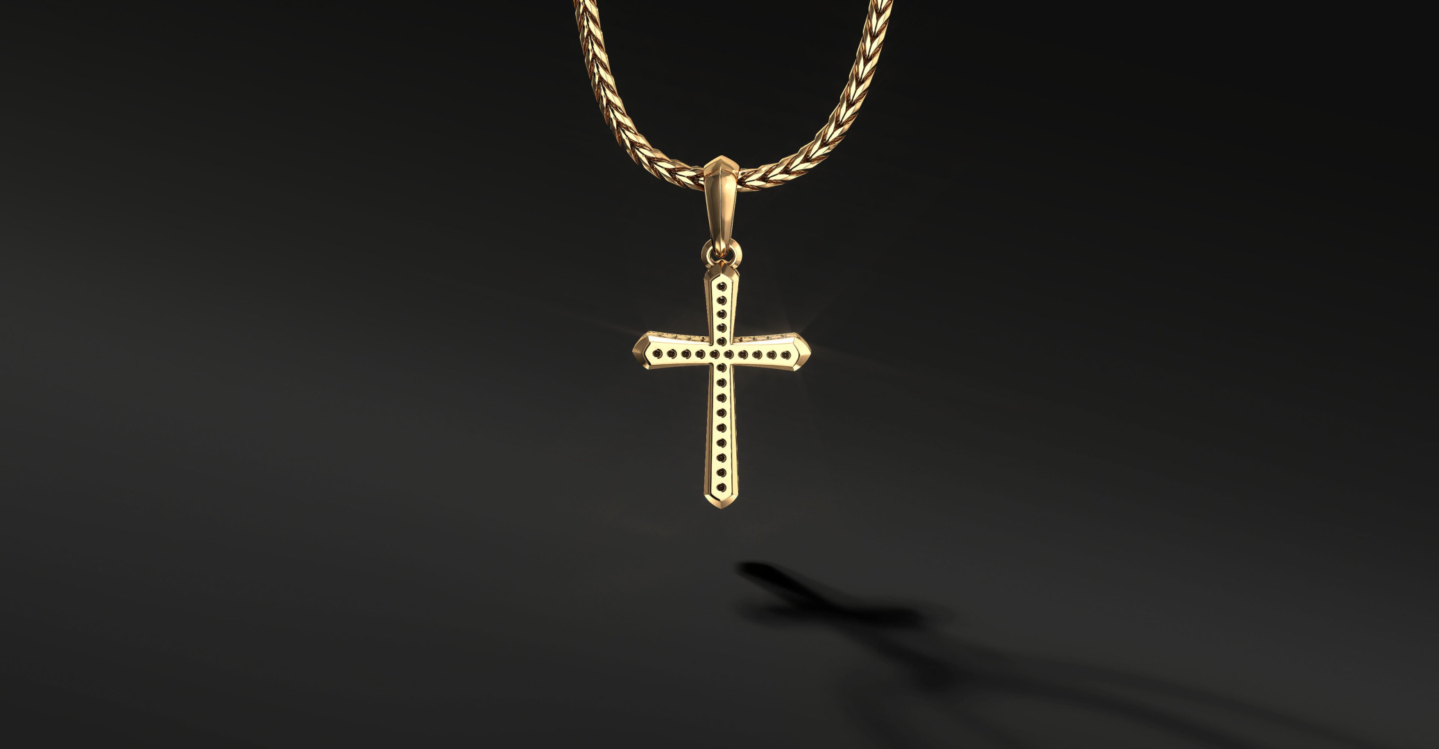 Krzyżyk Złoty Męski "Chamfer" Pave | Enigma Jubiler