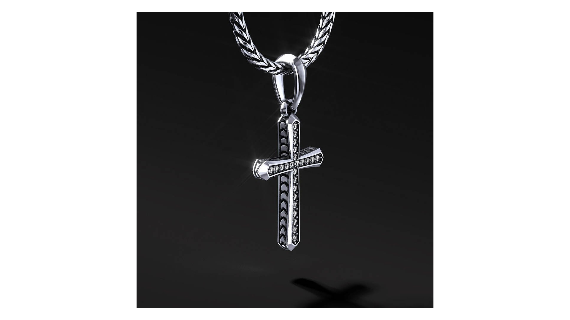 Krzyżyk Srebrny Męski "Chamfer" Pave White | Enigma Jubiler