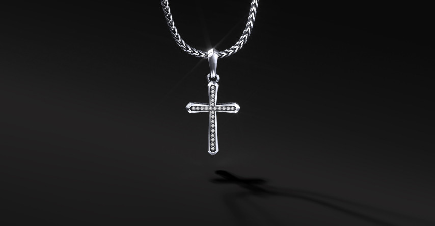 Krzyżyk Srebrny Męski "Chamfer" Pave White | Enigma Jubiler