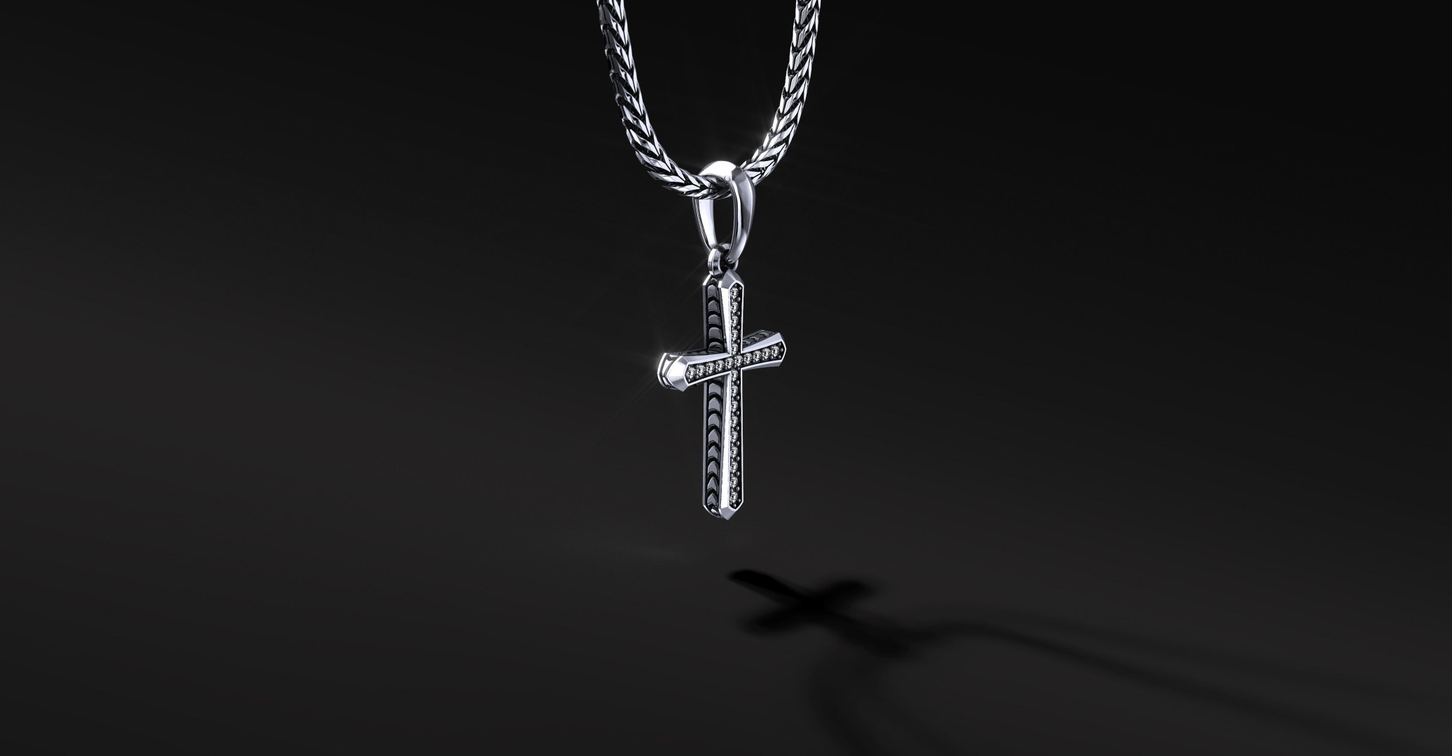 Krzyżyk Srebrny Męski "Chamfer" Pave White | Enigma Jubiler