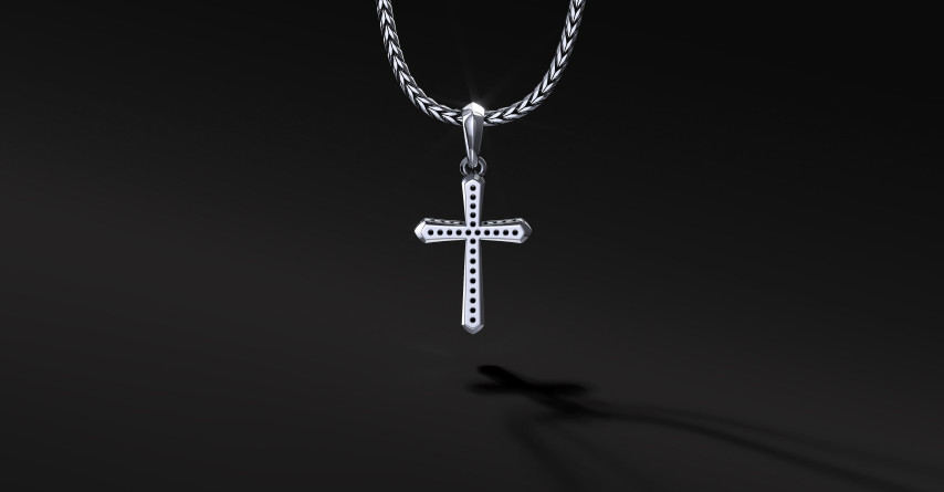 Krzyżyk Srebrny Męski "Chamfer" Pave White | Enigma Jubiler