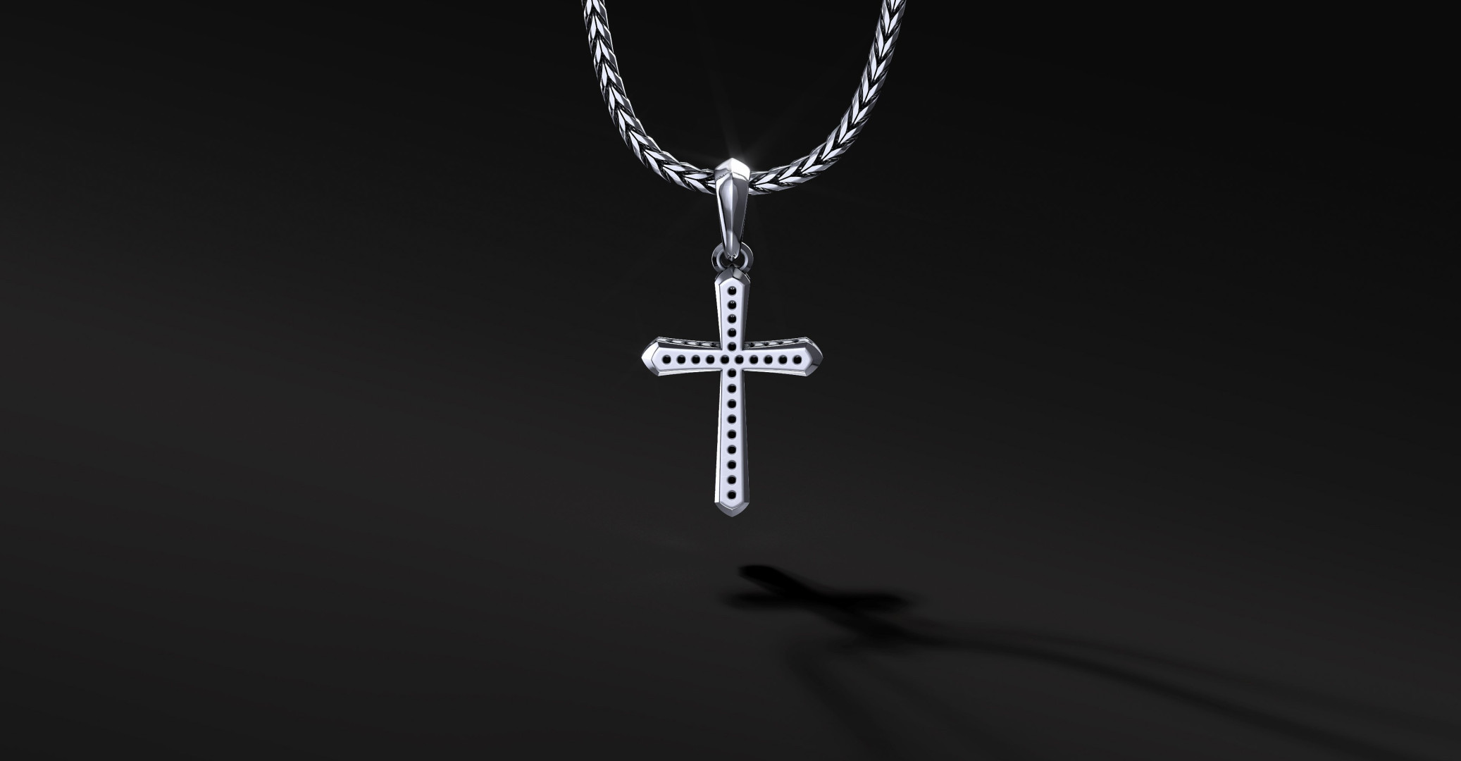 Krzyżyk Srebrny Męski "Chamfer" Pave White | Enigma Jubiler