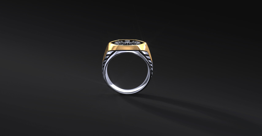 Patriotyczny sygnet męski z Godłem Polski "ARMOR WINGS" Godło Polski (srebro 925+złoto 585)  I ENIGMA Jubiler