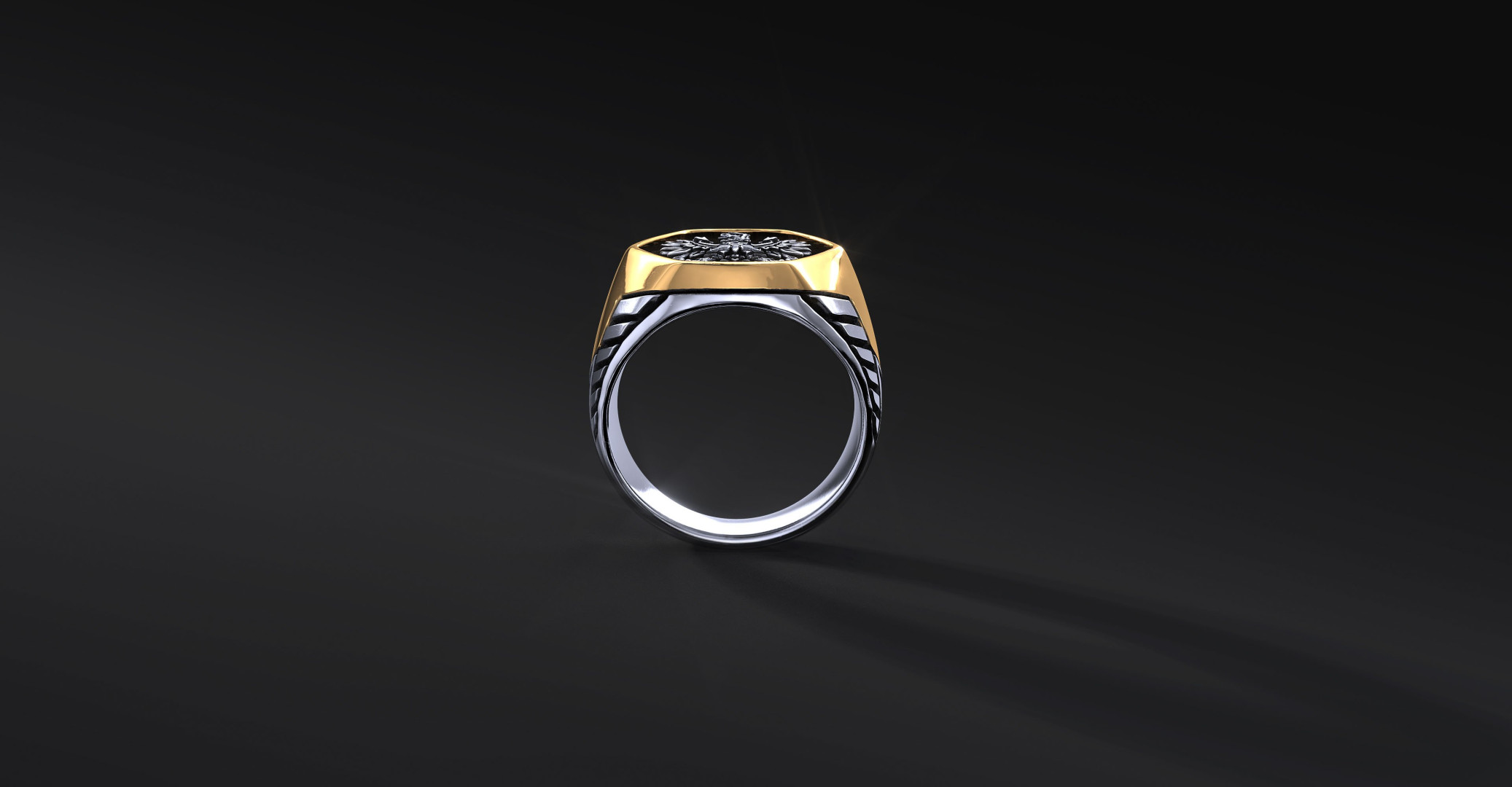 Patriotyczny sygnet męski z Godłem Polski "ARMOR WINGS" Godło Polski (srebro 925+złoto 585)  I ENIGMA Jubiler